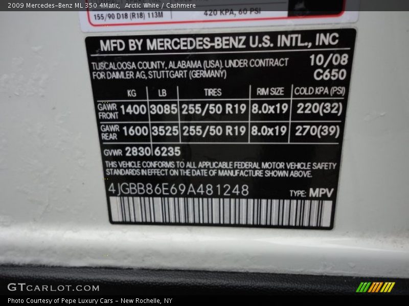 Arctic White / Cashmere 2009 Mercedes-Benz ML 350 4Matic