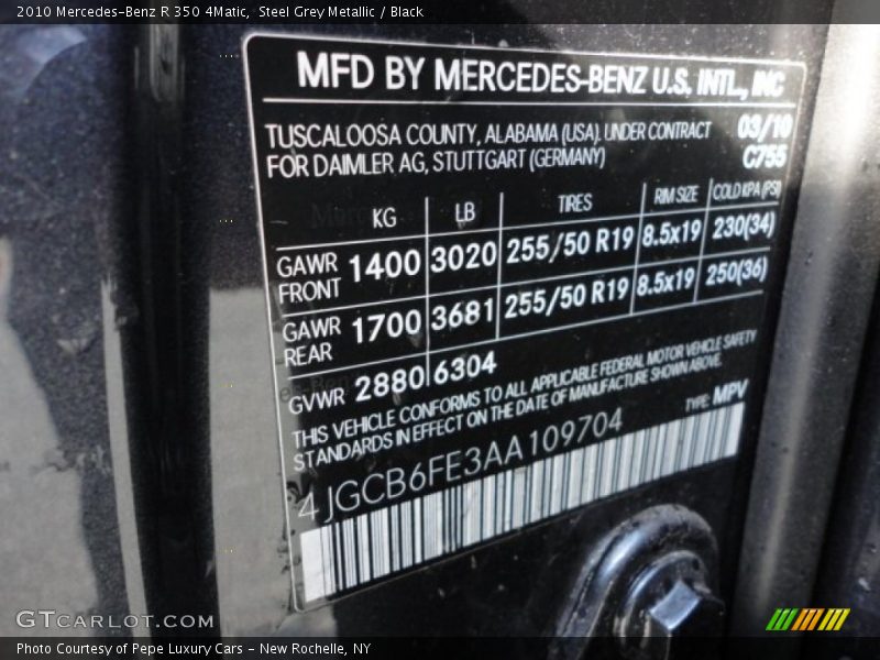 2010 R 350 4Matic Steel Grey Metallic Color Code 755
