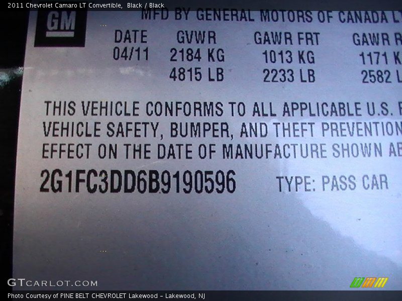 Black / Black 2011 Chevrolet Camaro LT Convertible