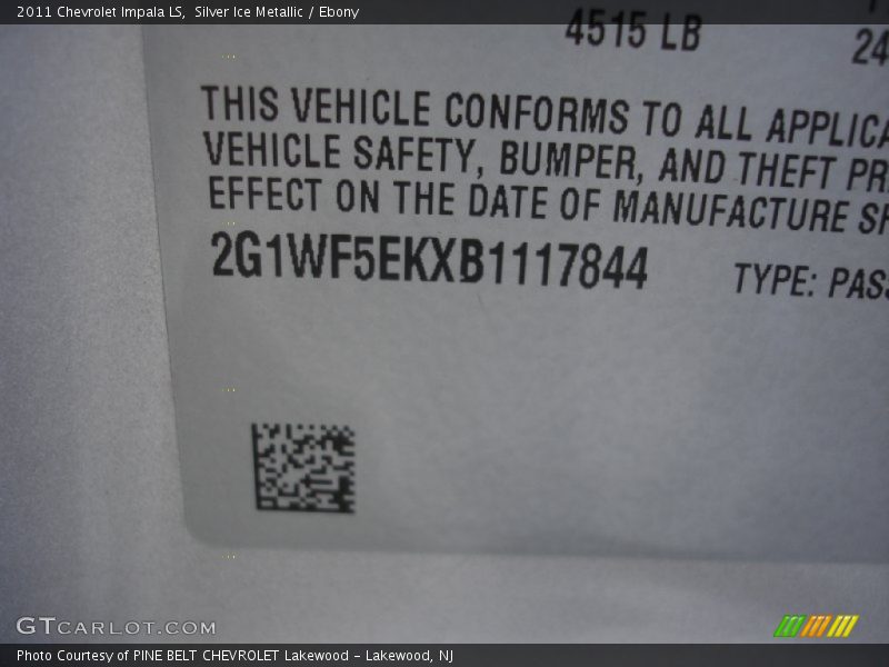 Silver Ice Metallic / Ebony 2011 Chevrolet Impala LS
