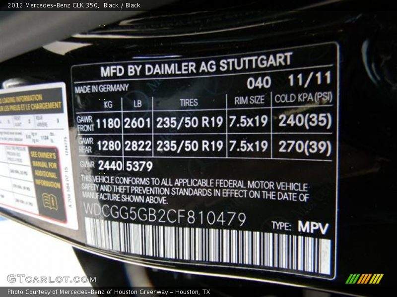 Black / Black 2012 Mercedes-Benz GLK 350