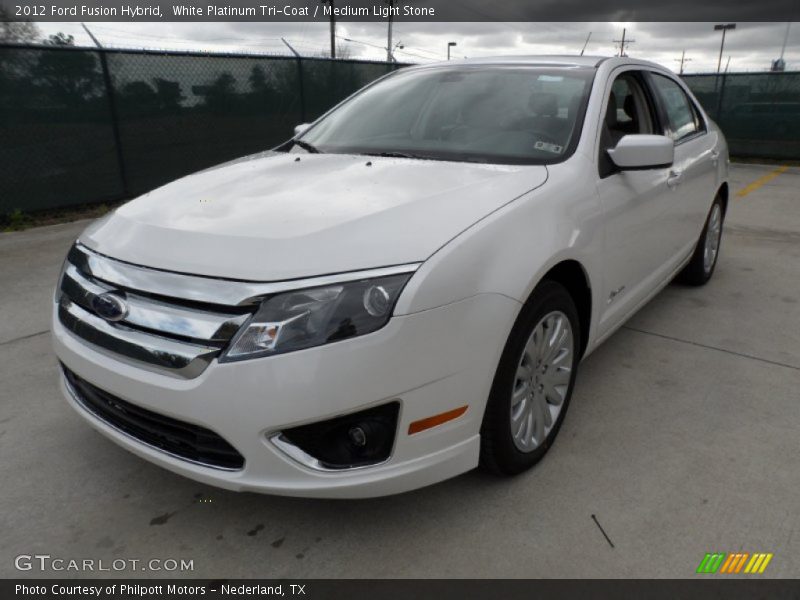 White Platinum Tri-Coat / Medium Light Stone 2012 Ford Fusion Hybrid