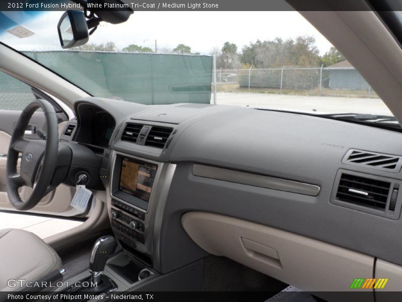 White Platinum Tri-Coat / Medium Light Stone 2012 Ford Fusion Hybrid