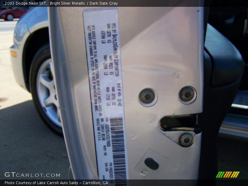 Bright Silver Metallic / Dark Slate Gray 2003 Dodge Neon SXT