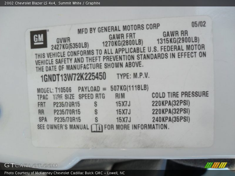 Summit White / Graphite 2002 Chevrolet Blazer LS 4x4