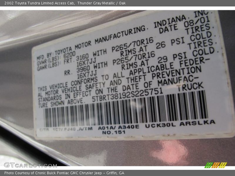 Thunder Gray Metallic / Oak 2002 Toyota Tundra Limited Access Cab
