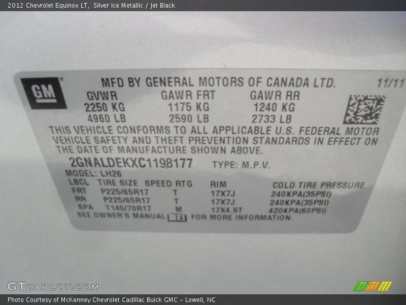 Silver Ice Metallic / Jet Black 2012 Chevrolet Equinox LT
