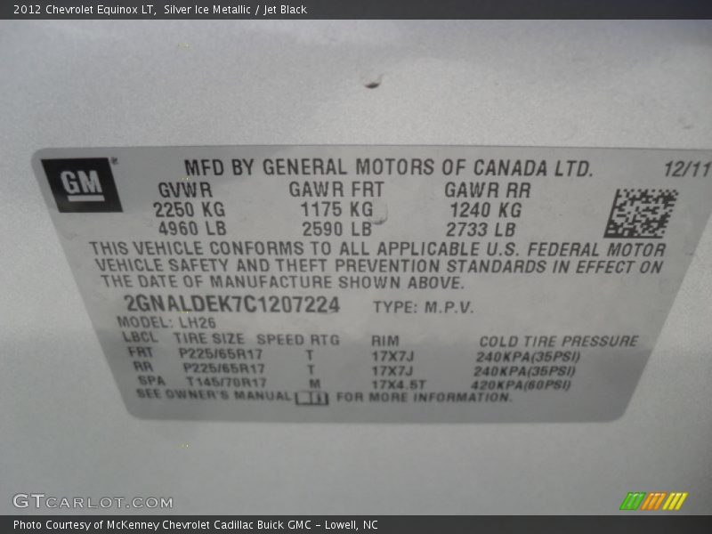 Silver Ice Metallic / Jet Black 2012 Chevrolet Equinox LT