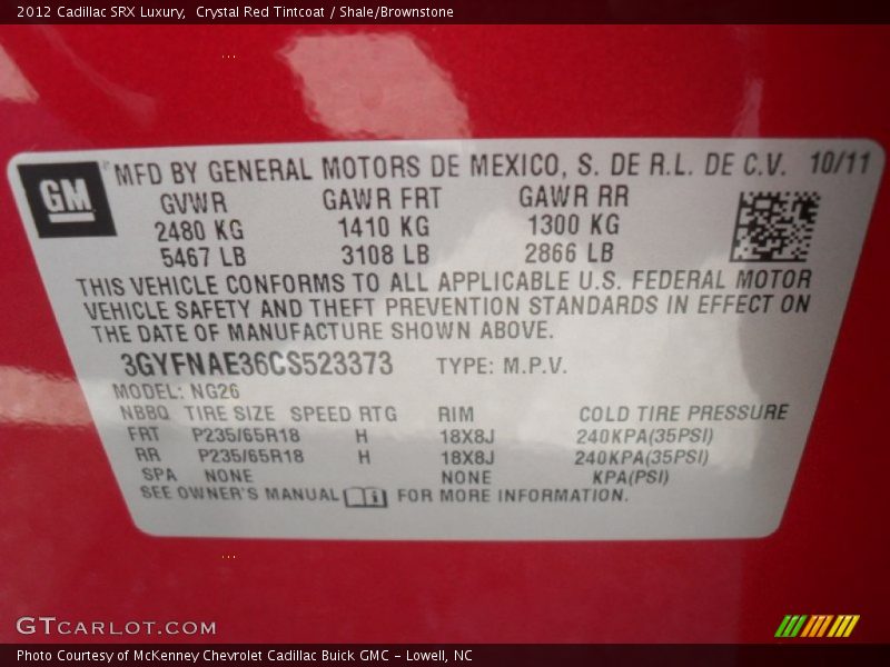 Crystal Red Tintcoat / Shale/Brownstone 2012 Cadillac SRX Luxury