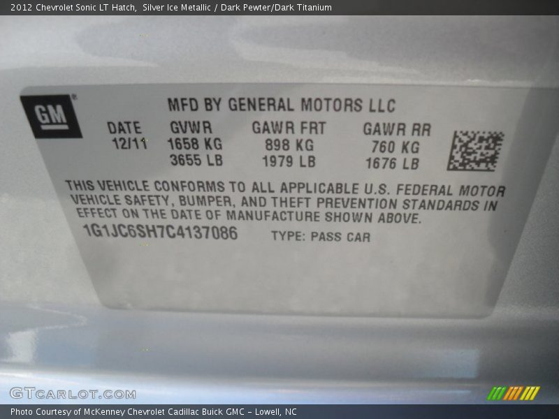 Silver Ice Metallic / Dark Pewter/Dark Titanium 2012 Chevrolet Sonic LT Hatch