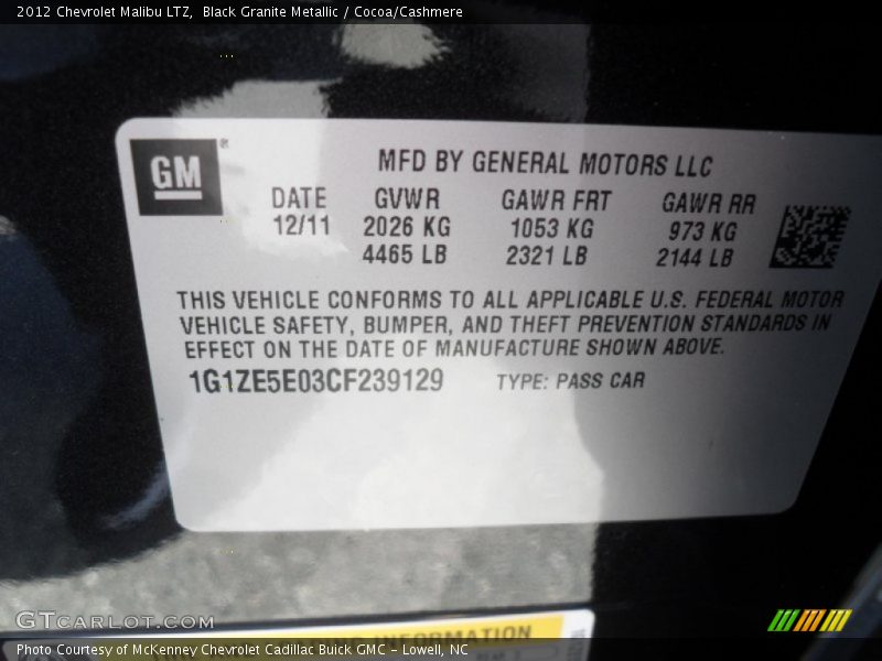 Black Granite Metallic / Cocoa/Cashmere 2012 Chevrolet Malibu LTZ