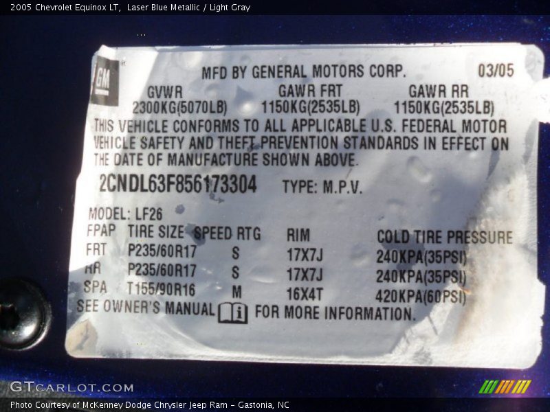 Laser Blue Metallic / Light Gray 2005 Chevrolet Equinox LT