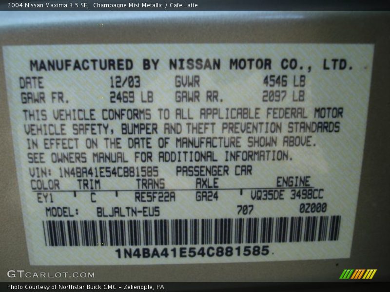 Champagne Mist Metallic / Cafe Latte 2004 Nissan Maxima 3.5 SE
