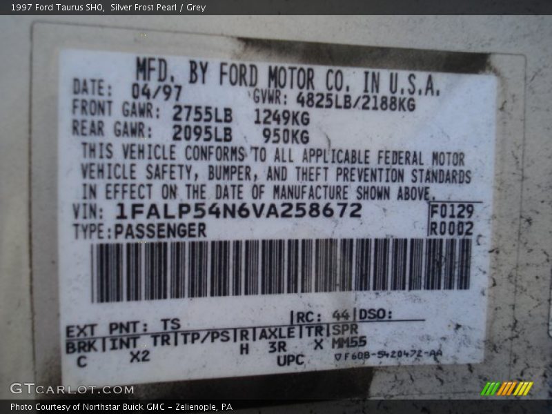 Silver Frost Pearl / Grey 1997 Ford Taurus SHO