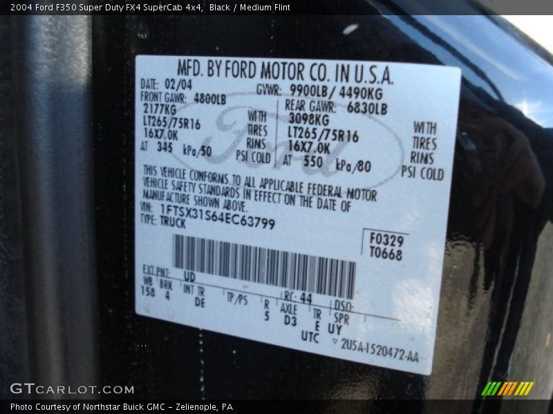 2004 F350 Super Duty FX4 SuperCab 4x4 Black Color Code UD