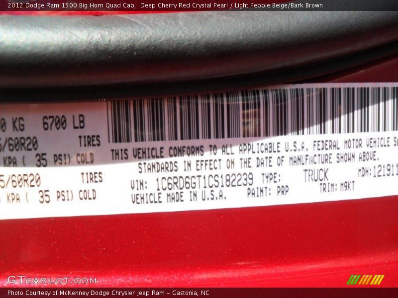 2012 Ram 1500 Big Horn Quad Cab Deep Cherry Red Crystal Pearl Color Code PRP