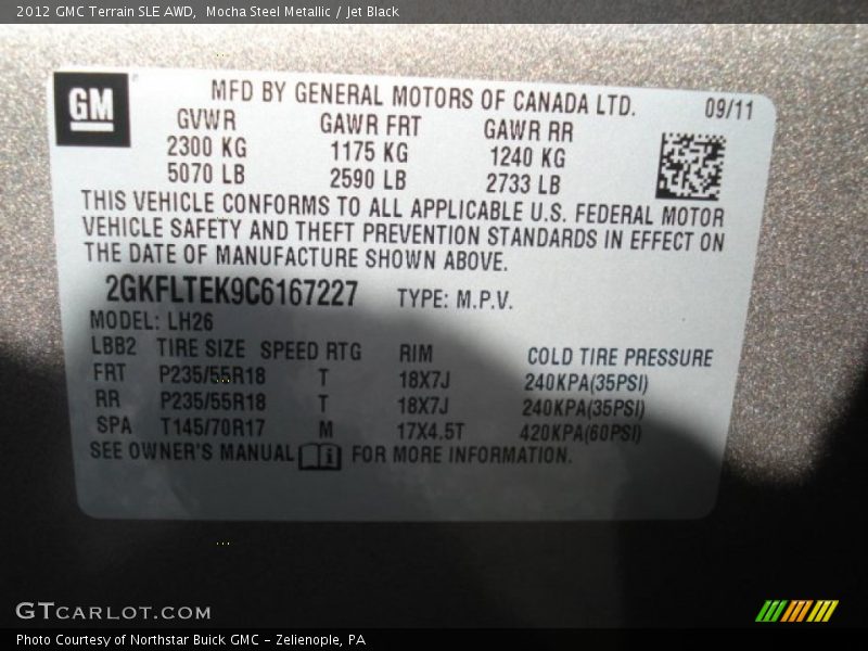 Mocha Steel Metallic / Jet Black 2012 GMC Terrain SLE AWD