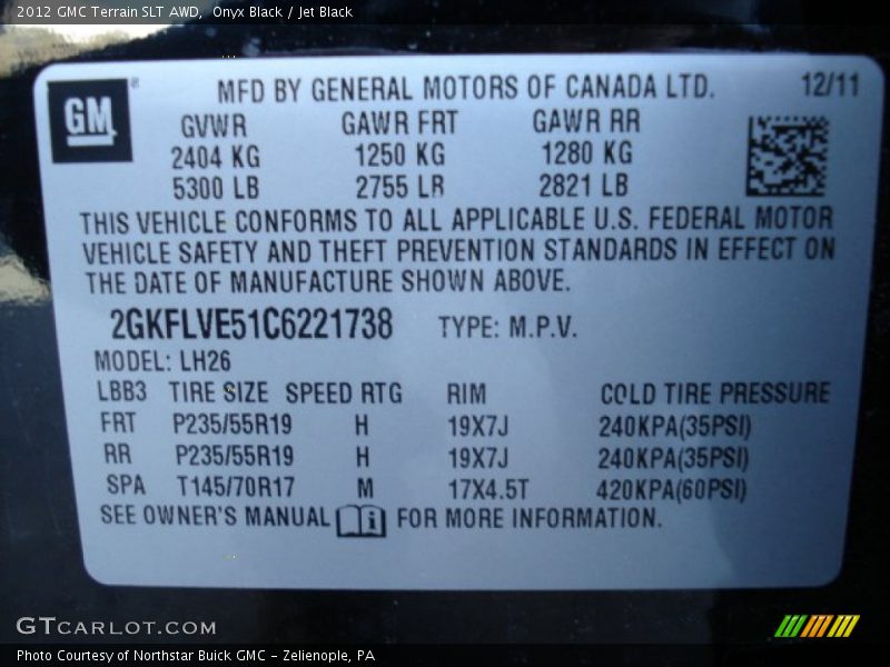Onyx Black / Jet Black 2012 GMC Terrain SLT AWD