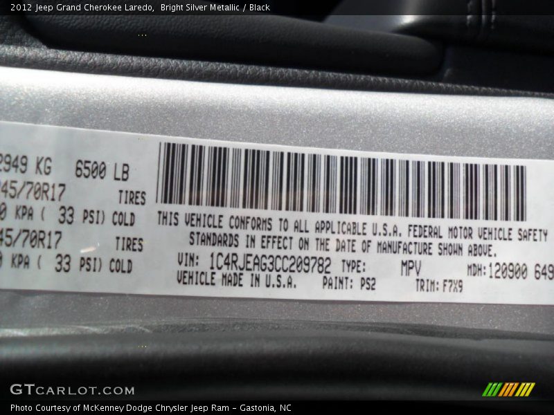 Bright Silver Metallic / Black 2012 Jeep Grand Cherokee Laredo