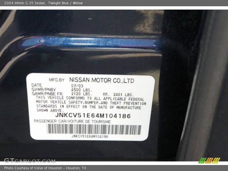 Twilight Blue / Willow 2004 Infiniti G 35 Sedan
