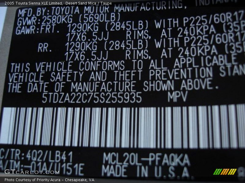 Desert Sand Mica / Taupe 2005 Toyota Sienna XLE Limited