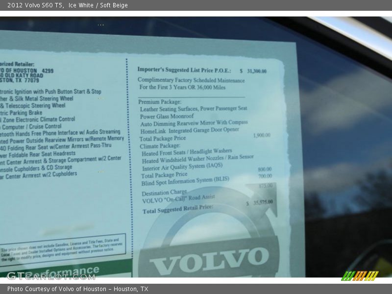 Ice White / Soft Beige 2012 Volvo S60 T5