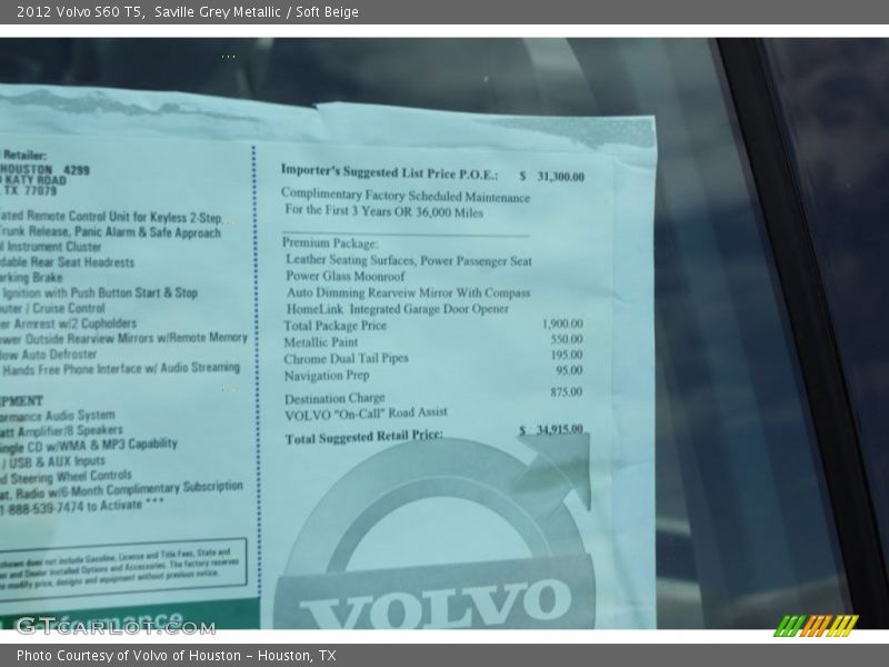 Saville Grey Metallic / Soft Beige 2012 Volvo S60 T5