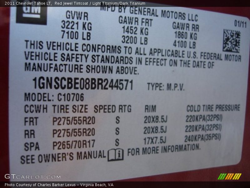 Red Jewel Tintcoat / Light Titanium/Dark Titanium 2011 Chevrolet Tahoe LT
