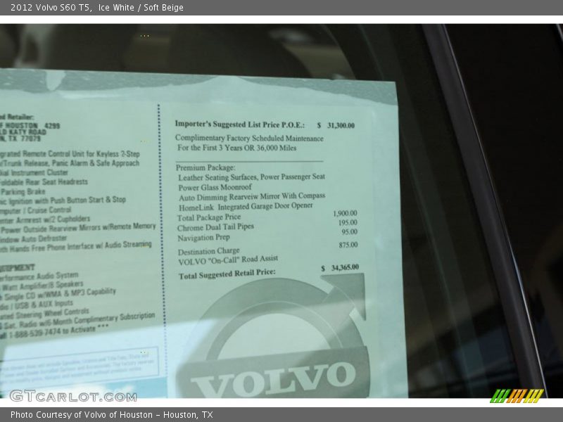 Ice White / Soft Beige 2012 Volvo S60 T5