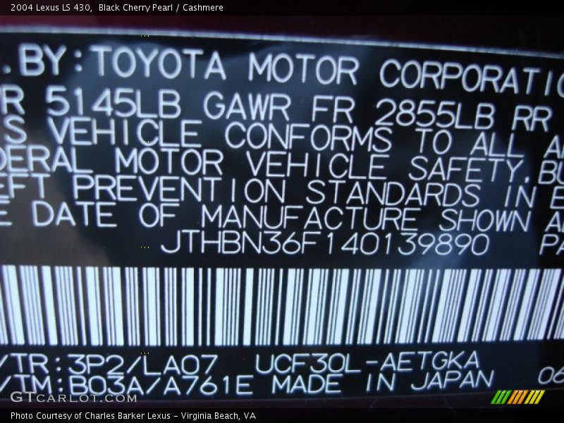 Black Cherry Pearl / Cashmere 2004 Lexus LS 430