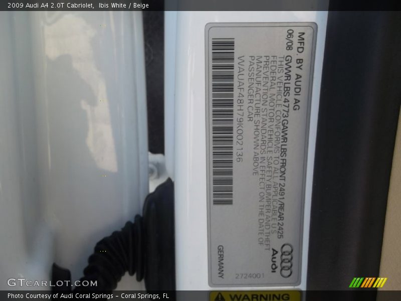 Ibis White / Beige 2009 Audi A4 2.0T Cabriolet