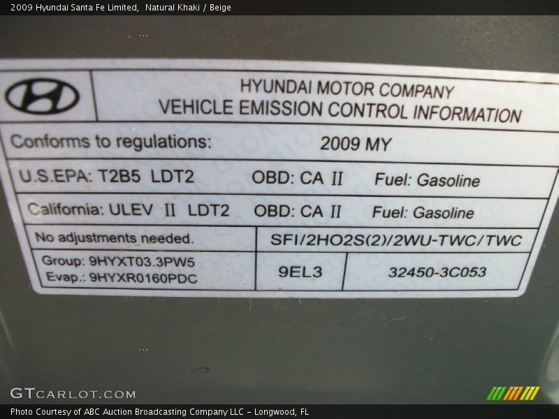 Natural Khaki / Beige 2009 Hyundai Santa Fe Limited