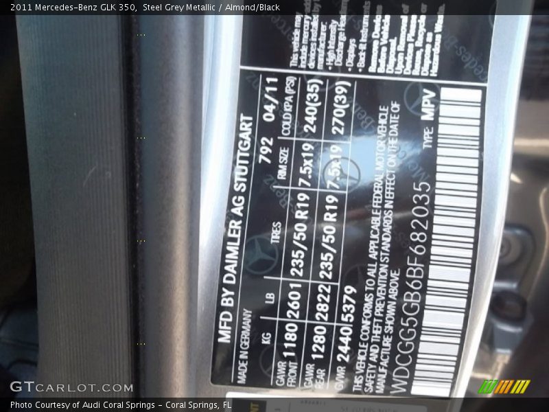 Steel Grey Metallic / Almond/Black 2011 Mercedes-Benz GLK 350