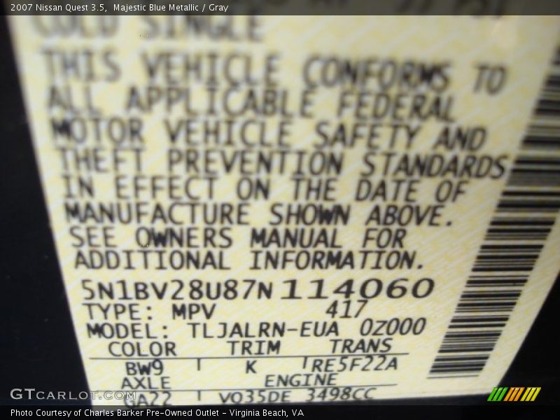 Majestic Blue Metallic / Gray 2007 Nissan Quest 3.5