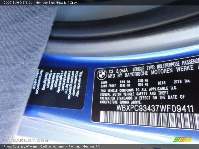Info Tag of 2007 X3 3.0si