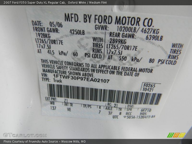 Oxford White / Medium Flint 2007 Ford F350 Super Duty XL Regular Cab