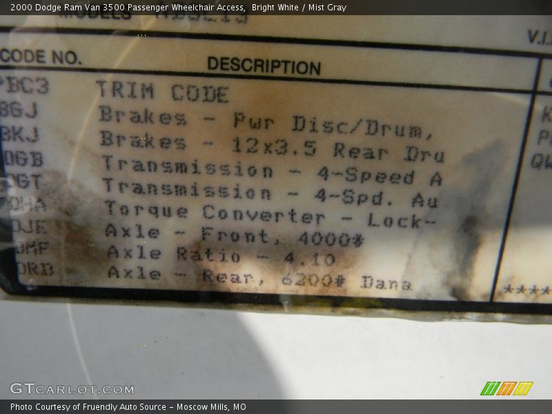 Bright White / Mist Gray 2000 Dodge Ram Van 3500 Passenger Wheelchair Access