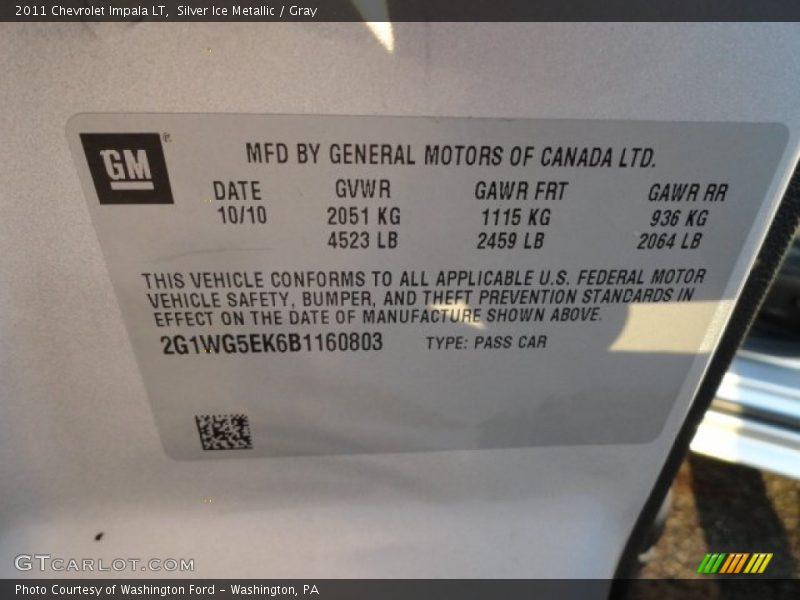 Silver Ice Metallic / Gray 2011 Chevrolet Impala LT