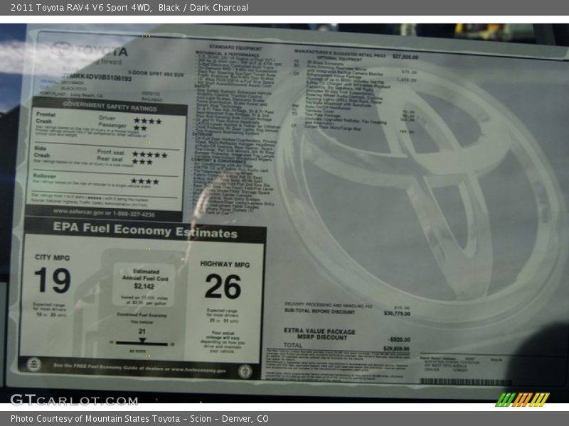 Black / Dark Charcoal 2011 Toyota RAV4 V6 Sport 4WD