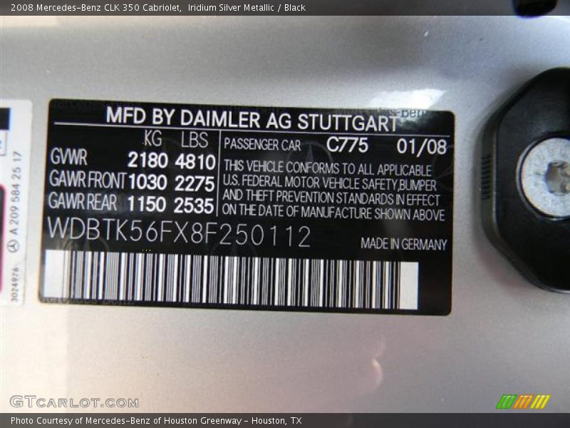 Iridium Silver Metallic / Black 2008 Mercedes-Benz CLK 350 Cabriolet