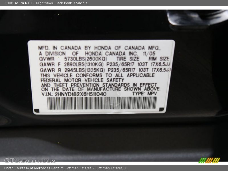 Nighthawk Black Pearl / Saddle 2006 Acura MDX