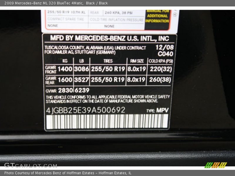 Black / Black 2009 Mercedes-Benz ML 320 BlueTec 4Matic