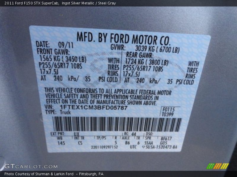 Ingot Silver Metallic / Steel Gray 2011 Ford F150 STX SuperCab