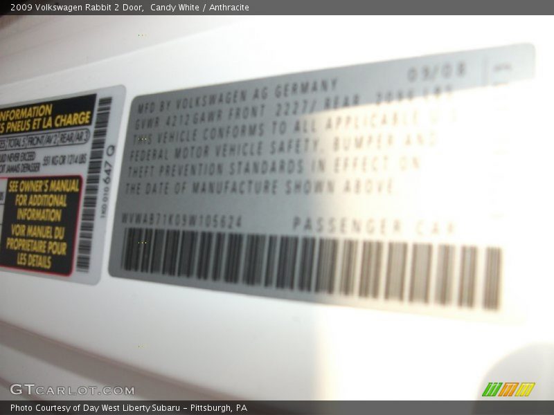 Candy White / Anthracite 2009 Volkswagen Rabbit 2 Door