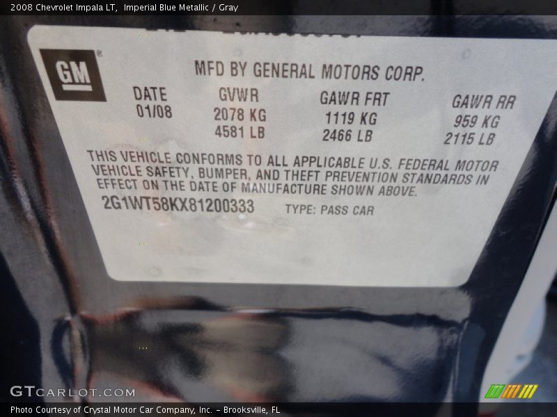 Imperial Blue Metallic / Gray 2008 Chevrolet Impala LT