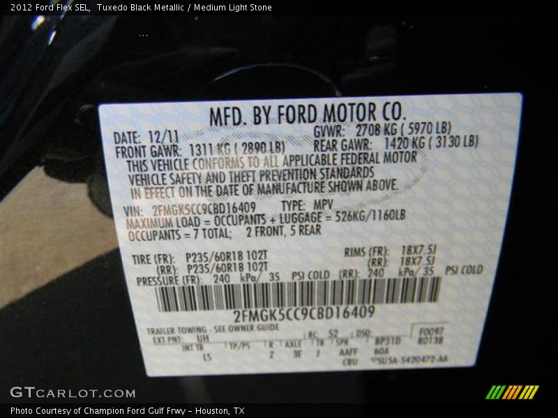 Tuxedo Black Metallic / Medium Light Stone 2012 Ford Flex SEL