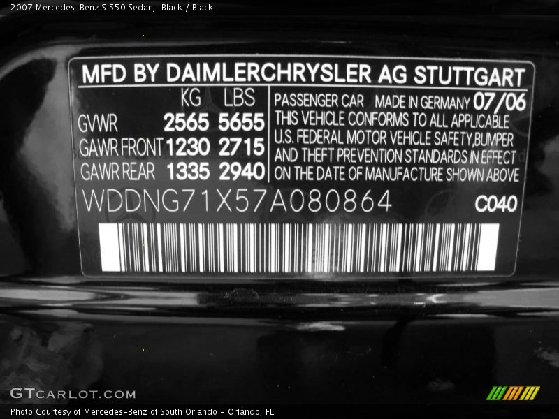 Black / Black 2007 Mercedes-Benz S 550 Sedan