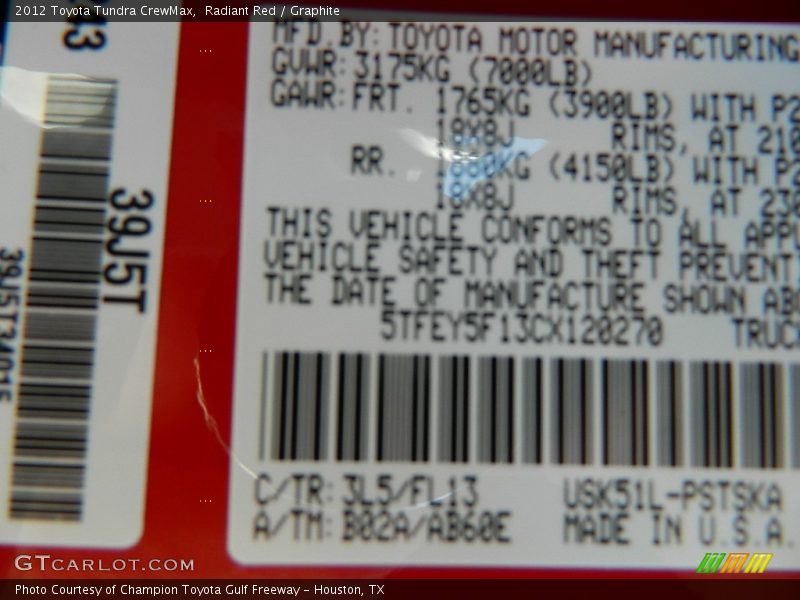 Radiant Red / Graphite 2012 Toyota Tundra CrewMax