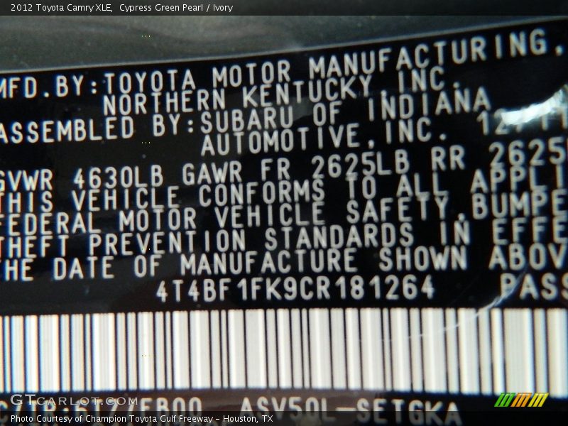 Cypress Green Pearl / Ivory 2012 Toyota Camry XLE