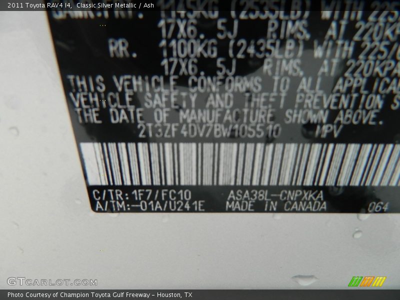 Classic Silver Metallic / Ash 2011 Toyota RAV4 I4